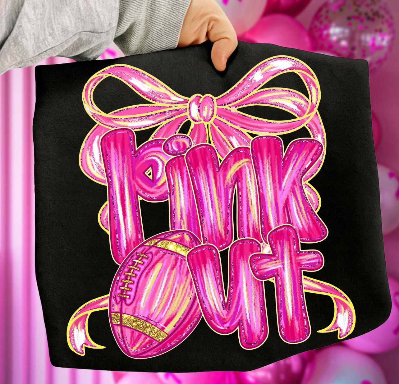 Pink out with football and bow tshirt