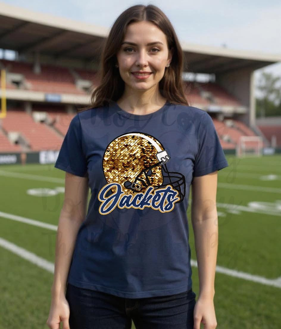 Jeff Davis yellow jackets glittery helmet tee