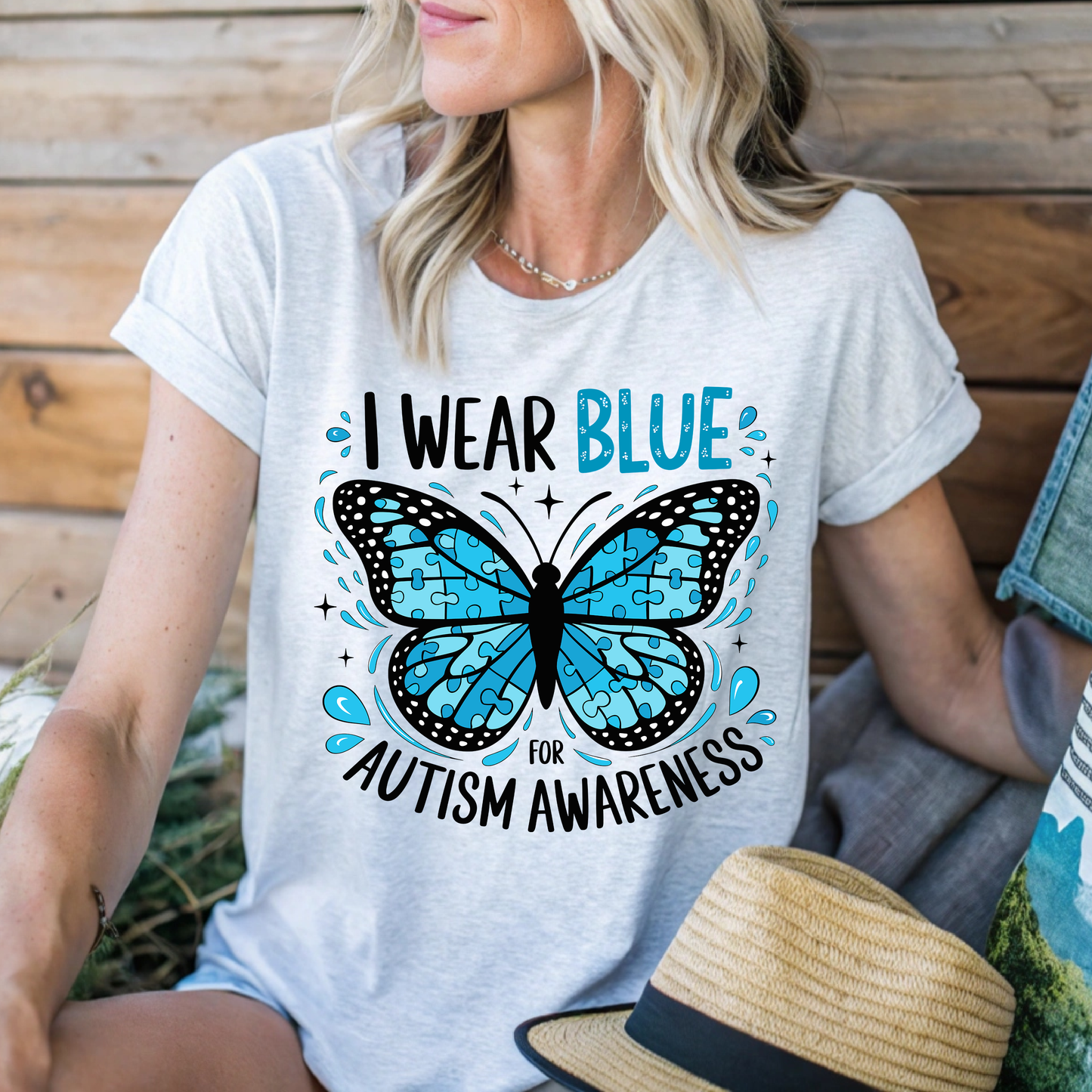 I wear blue for autism awareness with butterfly tee