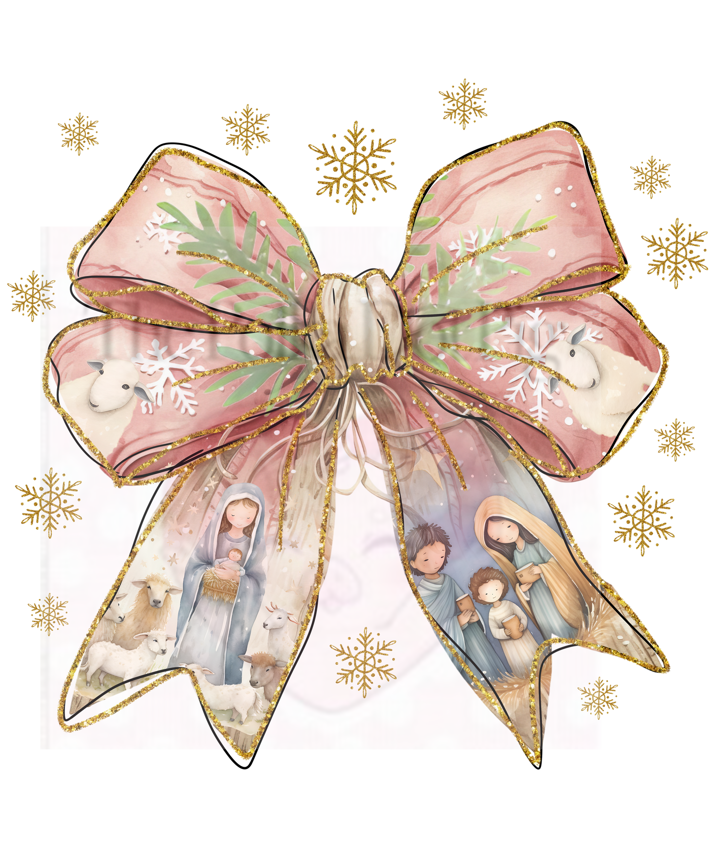 Bow with Christmas Nativity scene print only