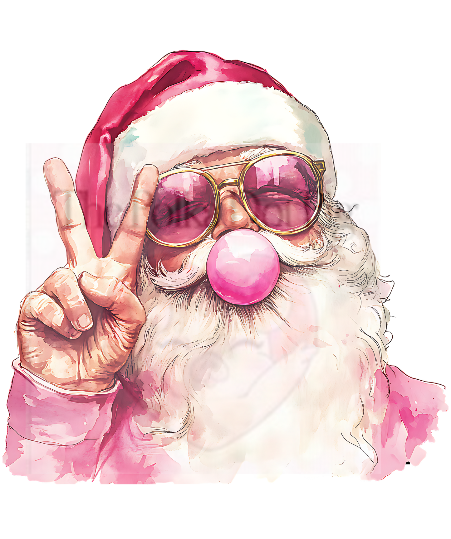 Pink Peace sign santa with round pink glasses print only