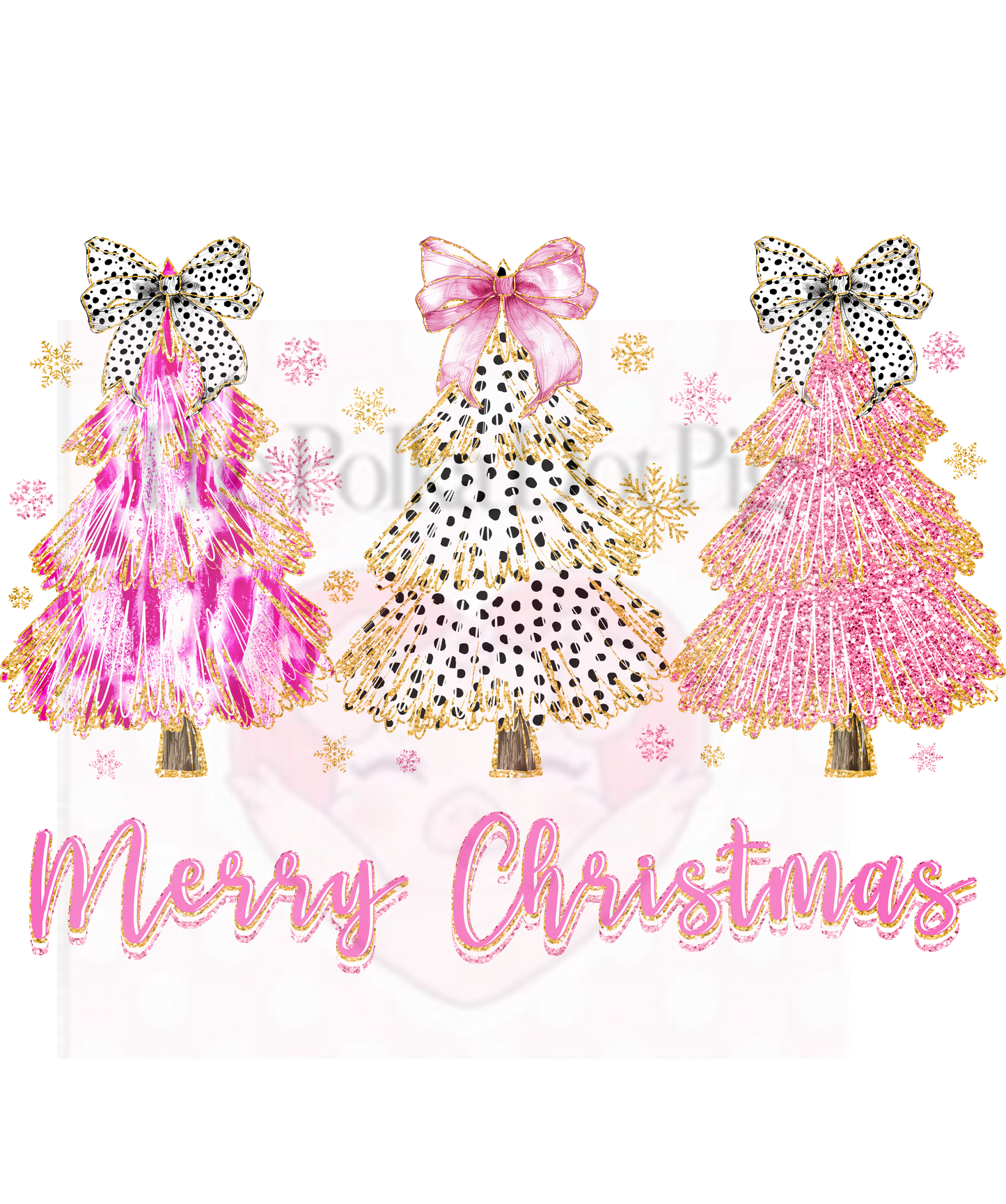 3 pink and dalmation christmas tree merry christmas print only