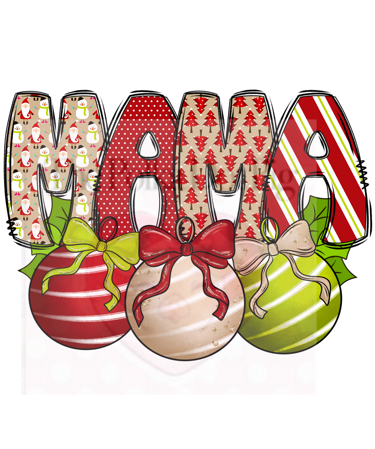 Mama with christmas ball ornaments print only