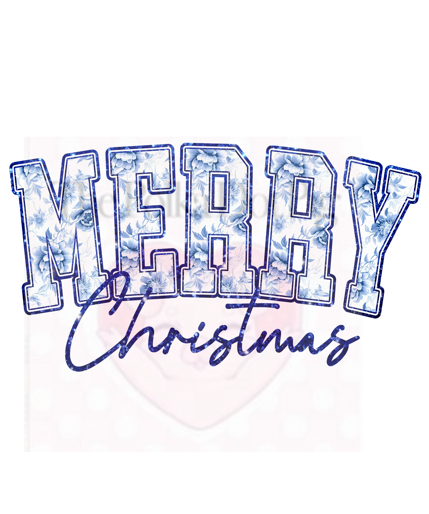 Blue floral and glitter merry christmas print only