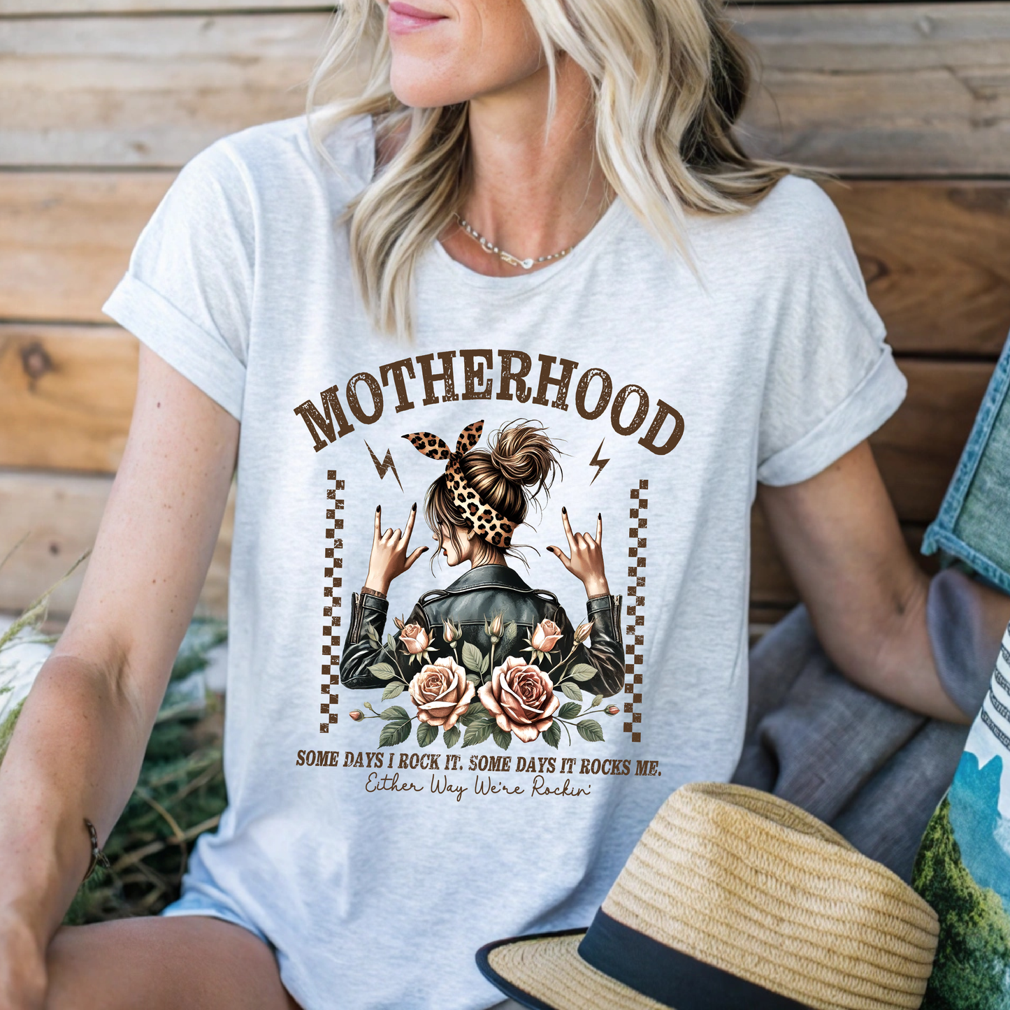 Motherhood some days i rock it some days it rocks me DTF or Sublimation Transfer ONLY