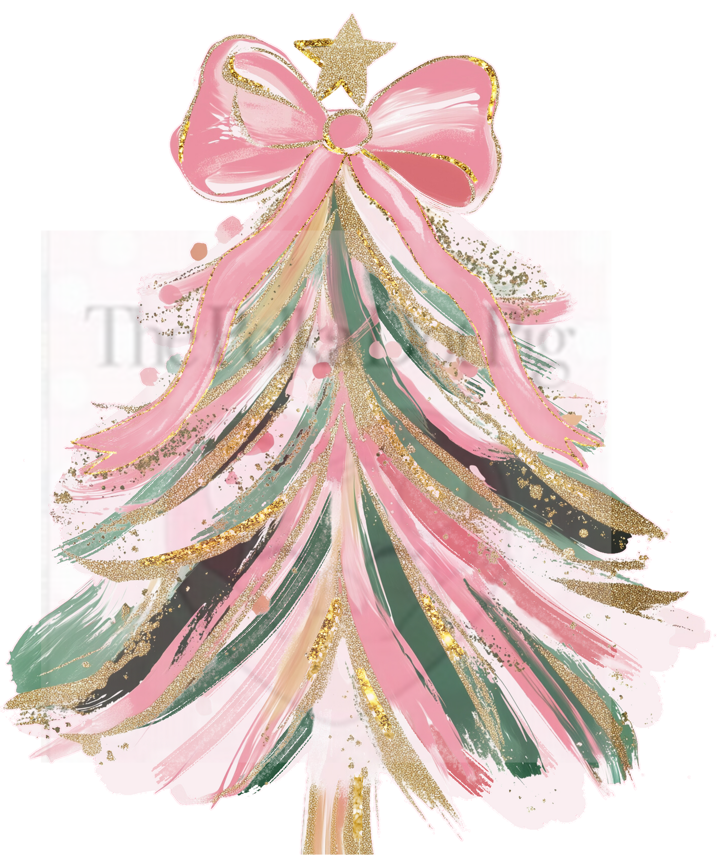 Colorful Painted Christmas Tree with Bow Print Only