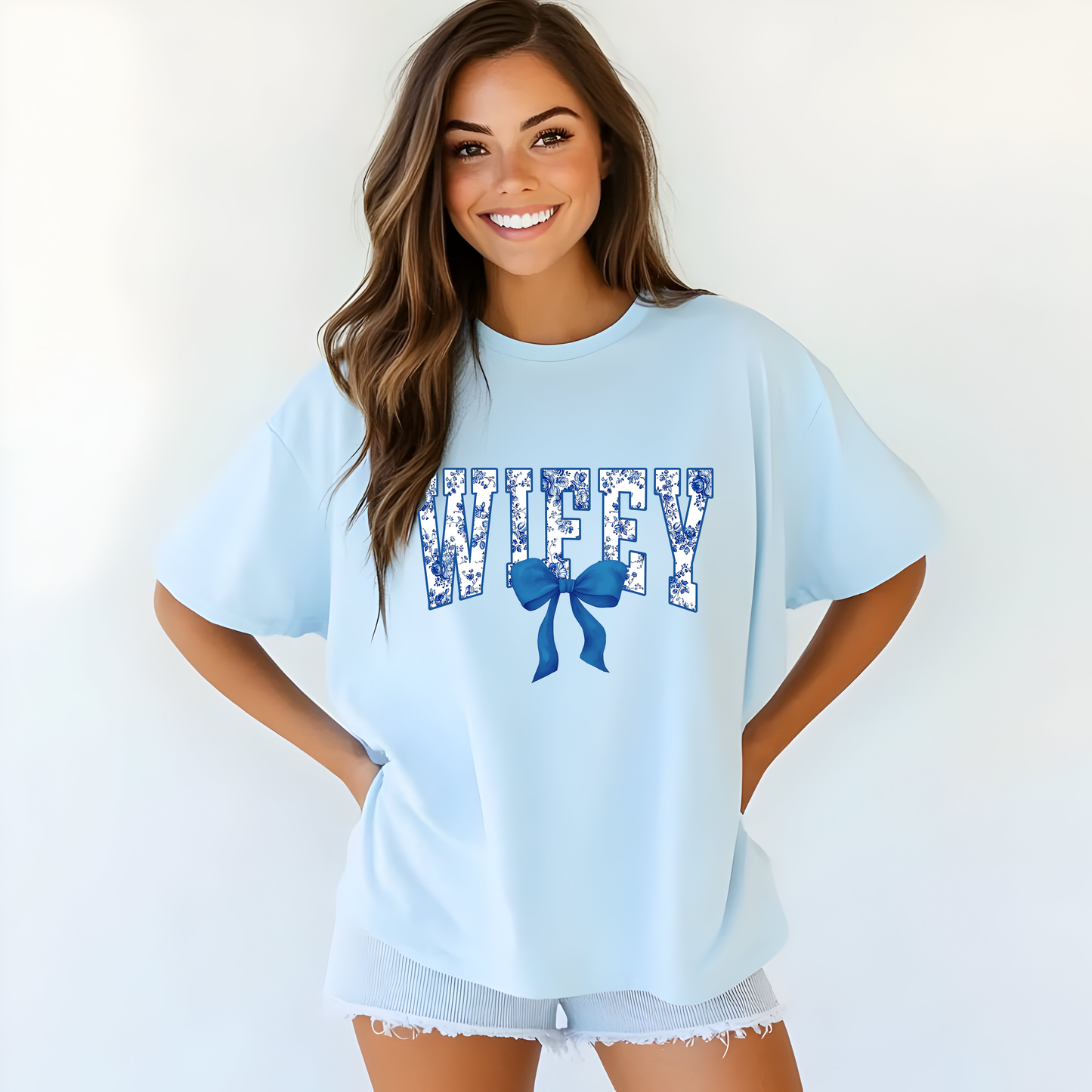 Blue floral wifey tee