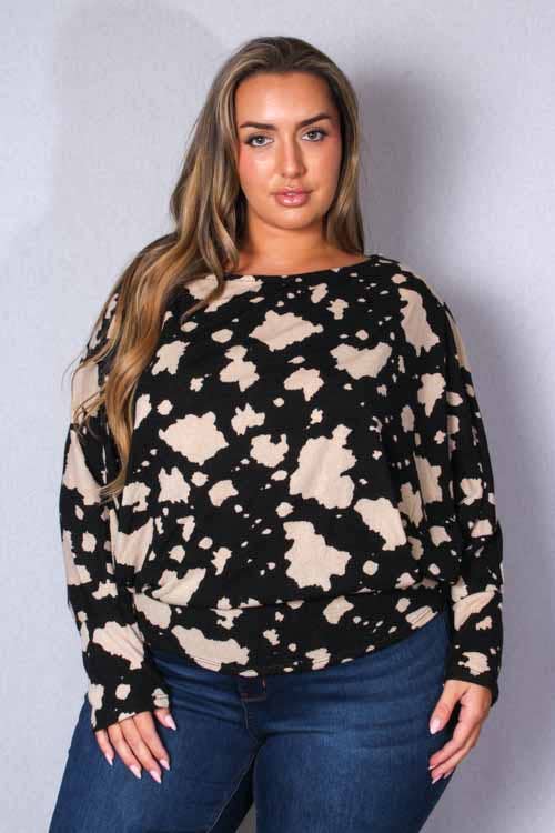 Women's Plus Dolman Sleeve Round Neck Printed Top