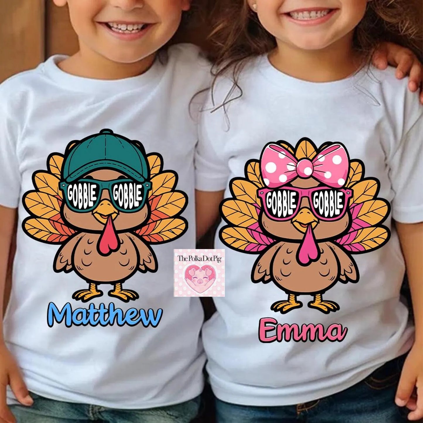 Gobble Gobble Turkey with custom names print only