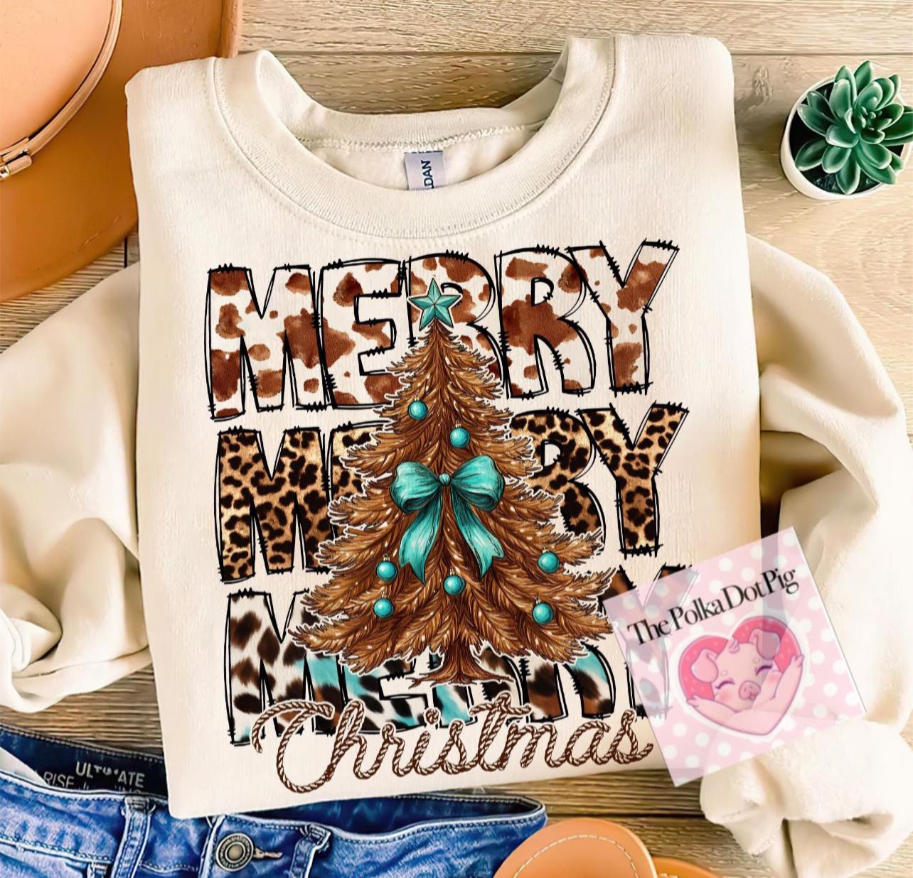 Merry repeating with western turquoise tree shirt