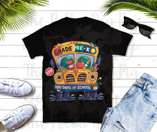 100 days of school grade pre-k school bus tee