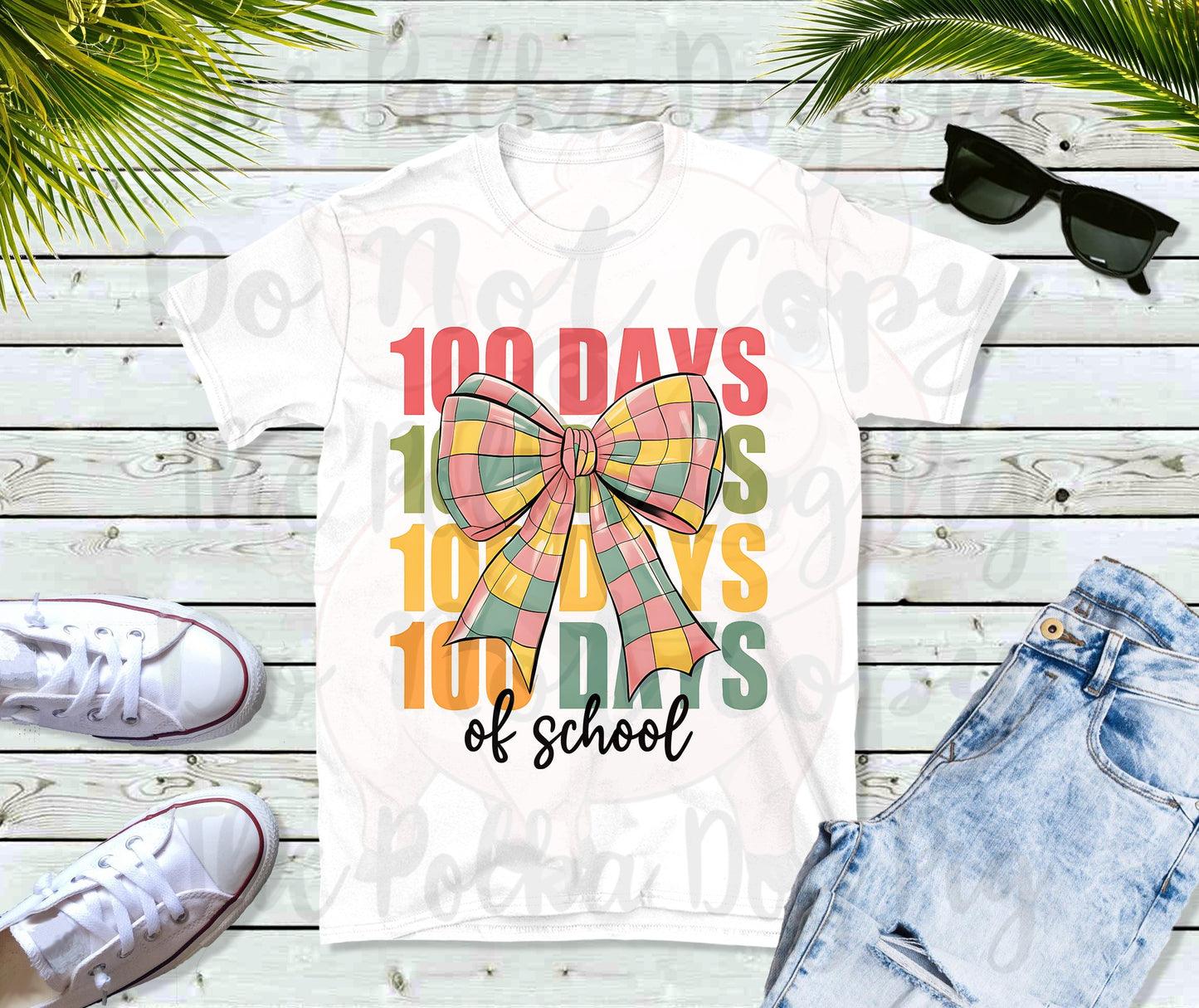 repeating 100 days of school checkered bow tee