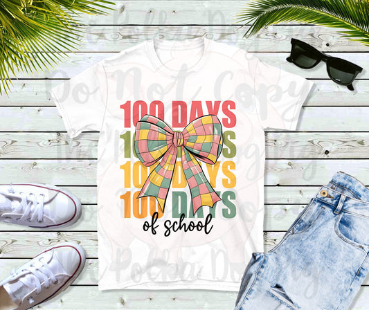 repeating 100 days of school checkered bow tee