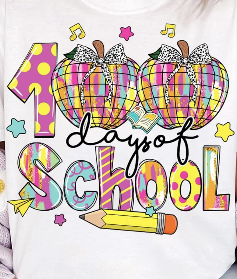 100 days of school disco apples with bows tee
