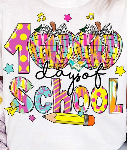 100 days of school disco apples with bows tee