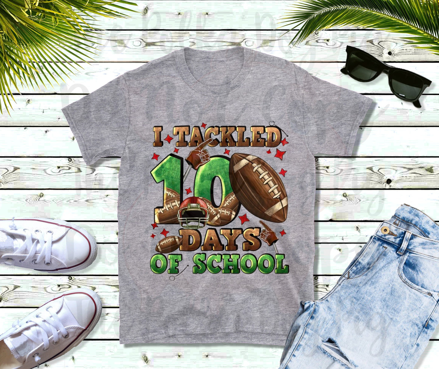 i tackled 100 days of school with football, stars, and foam fingers tee