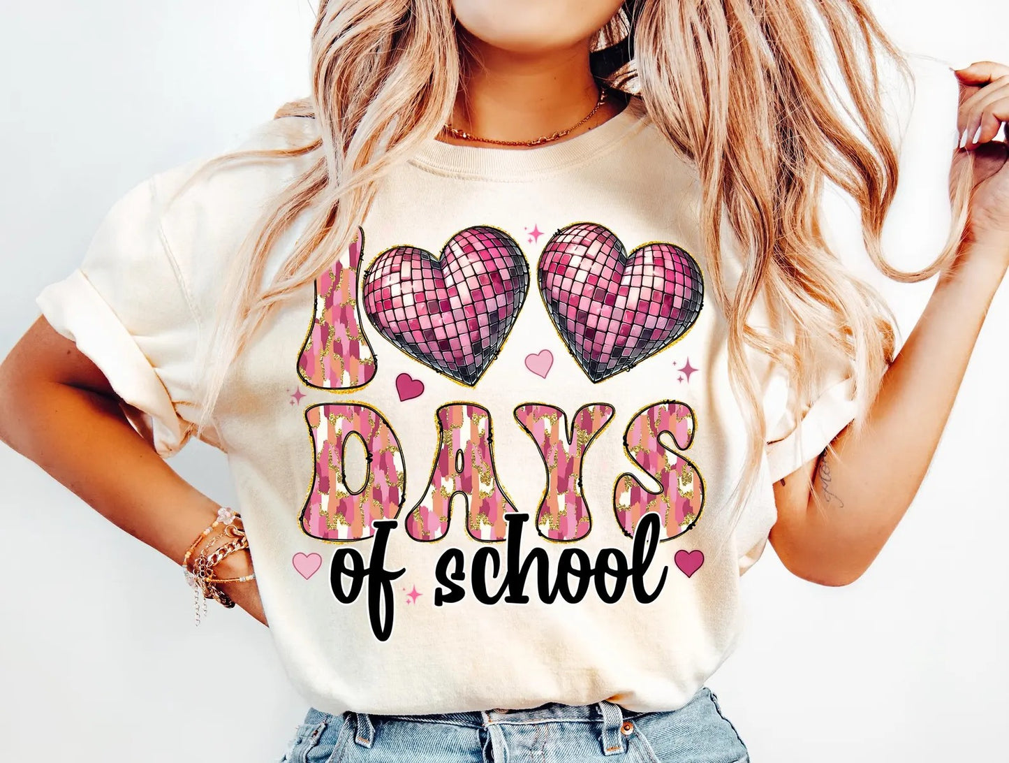 100 DAYS OF SCHOOL WITH DISCO HEARTS SHIRTS