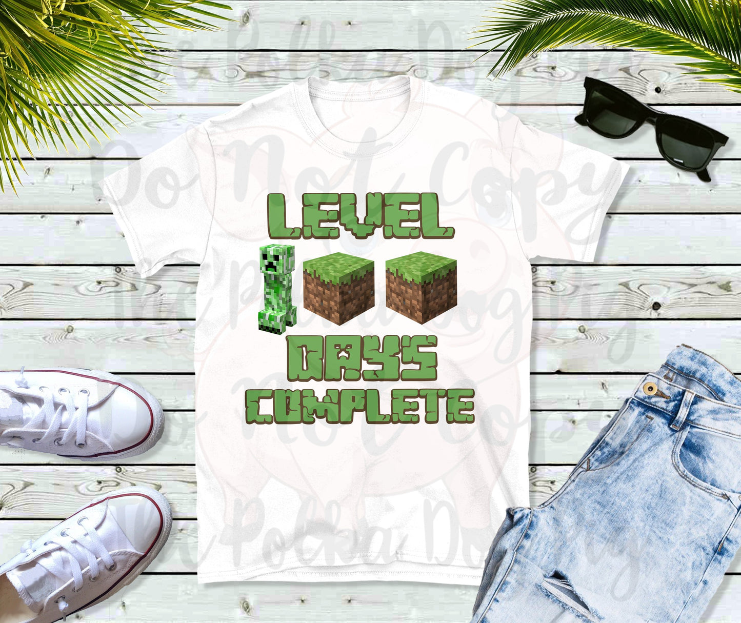 level 100 days complete Minecraft creeper tee