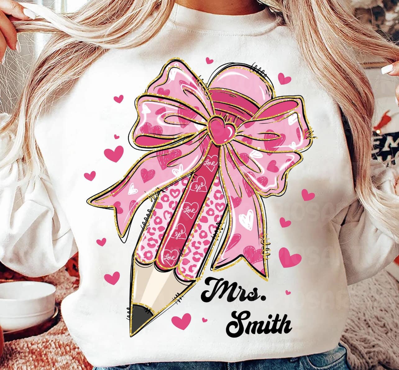 Valentines pencil design shirt with or without name