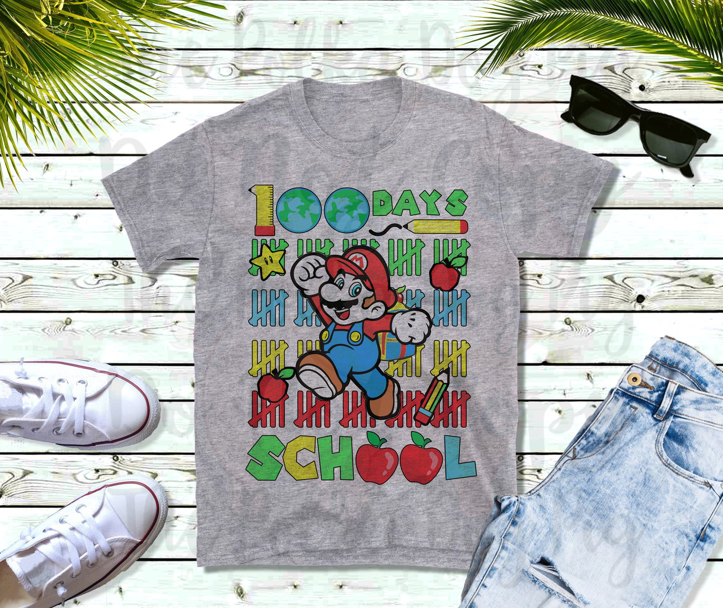 100 days of school tally marks mario tee