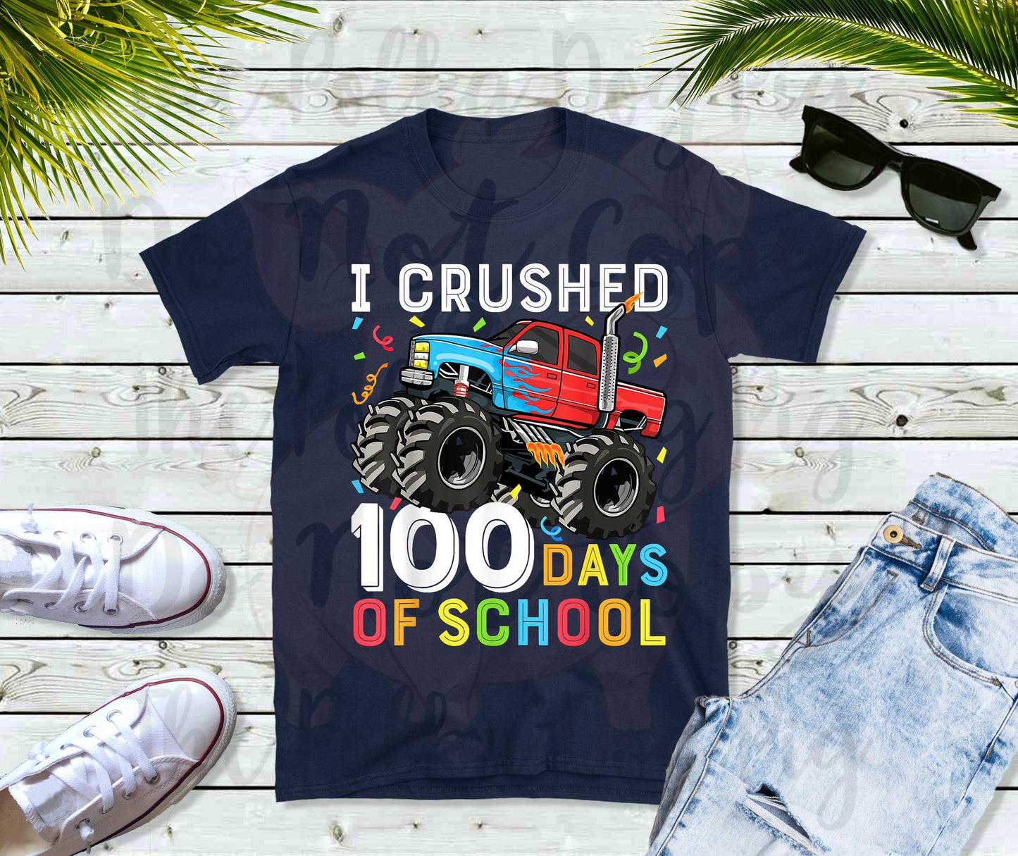 i crushed 100 days of school monster truck and confetti tee