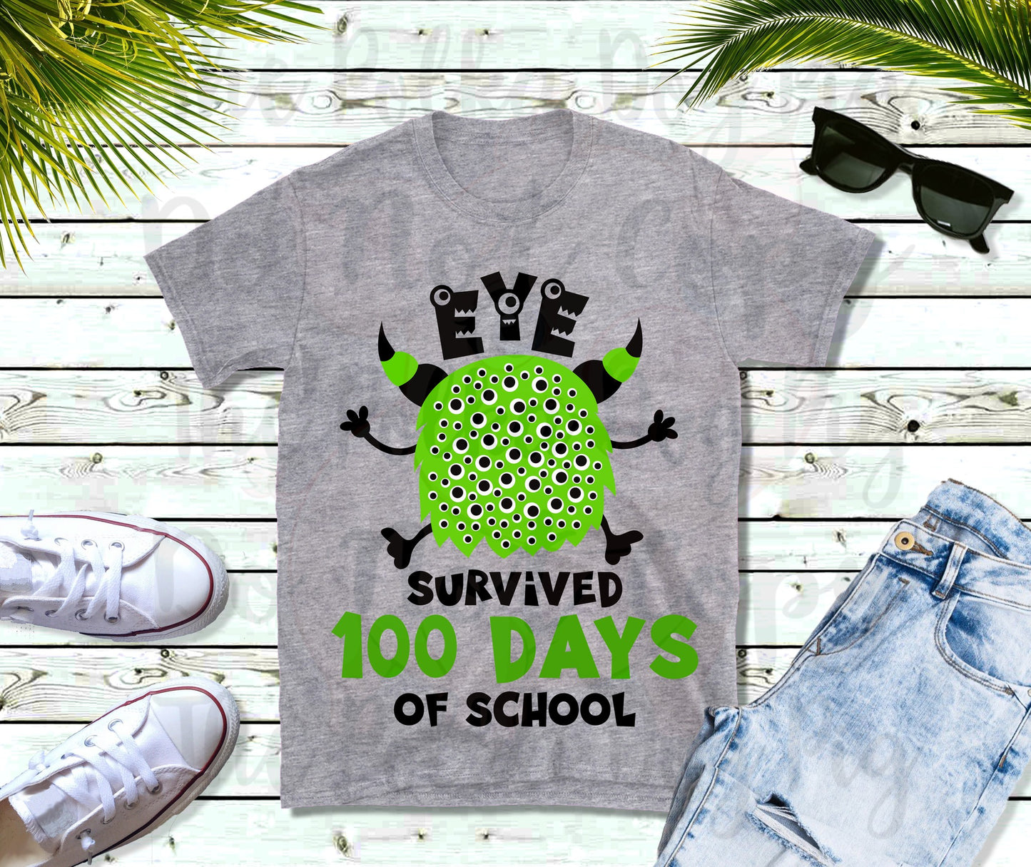 eye survived 100 days of school monster tee
