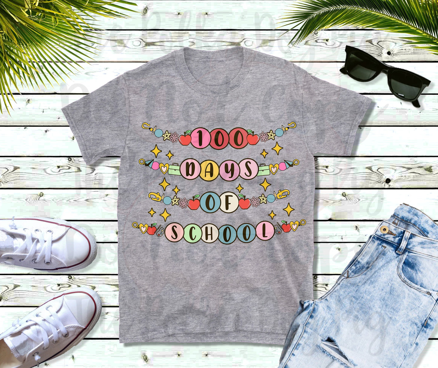 100 days of school charm bracelet tee