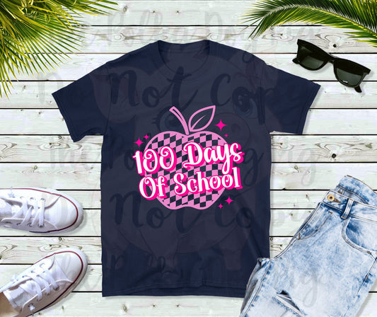 100 days of school pink checkered apple tee