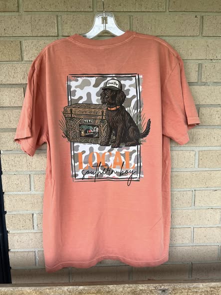 Local boy dog and cooler tee with pocket