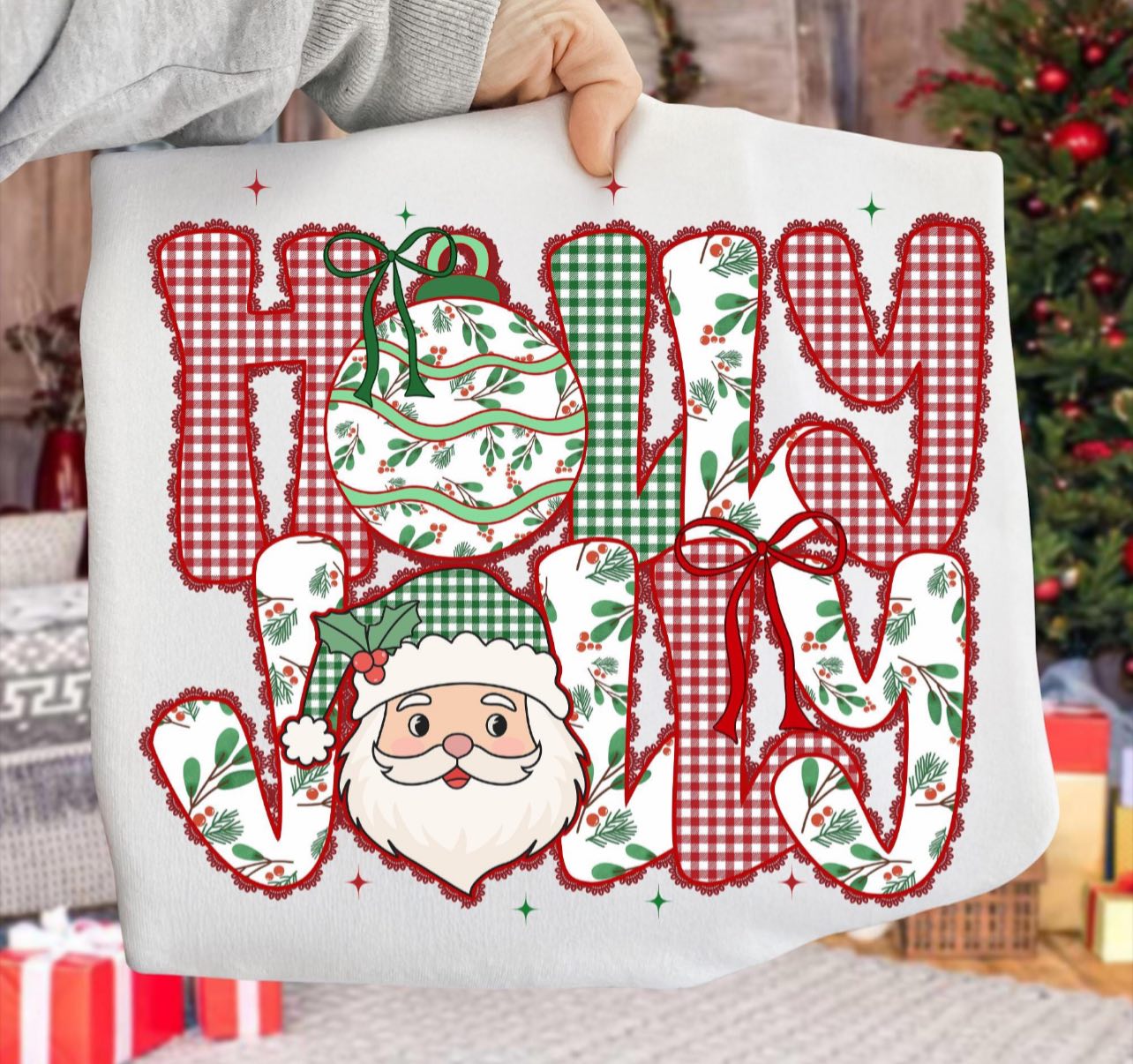 Plaid holly jolly tee