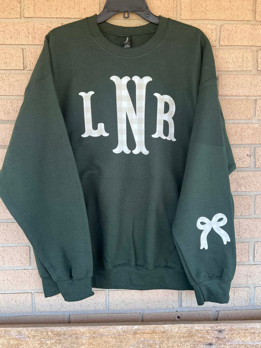 tan plaid initial sweatshirt