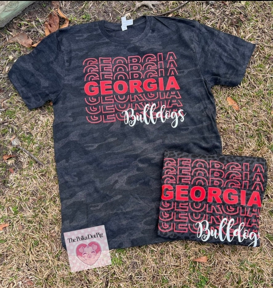 Black leopard or camo Georgia Bulldog tee