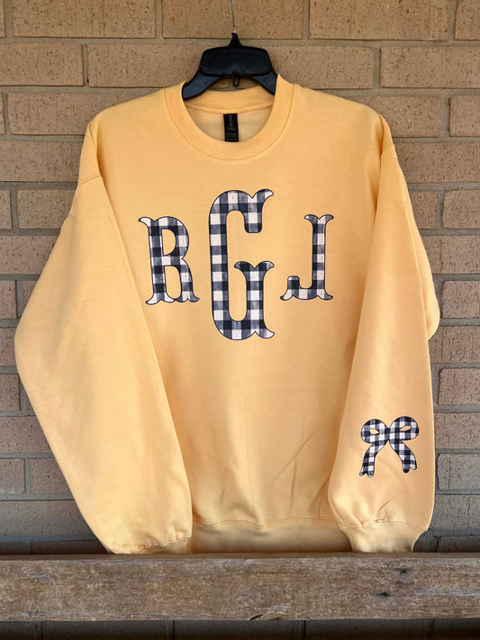 Navy plaid initial sweatshirt