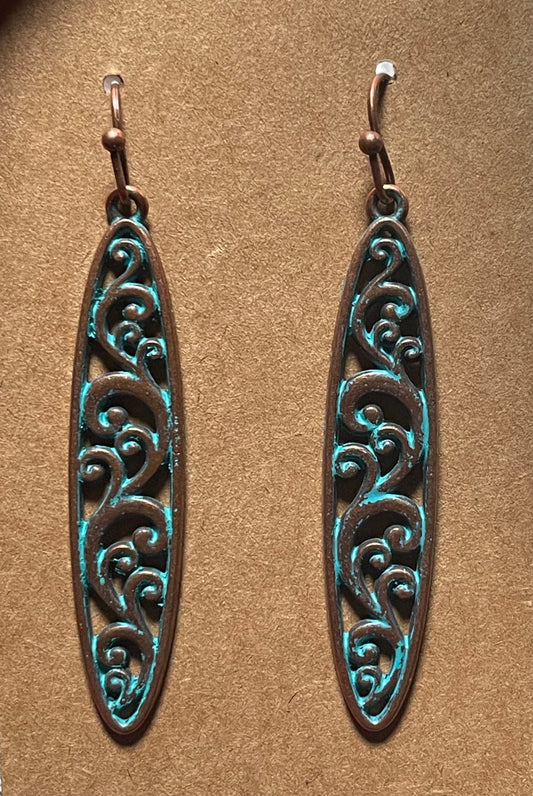 Long scroll design earrings