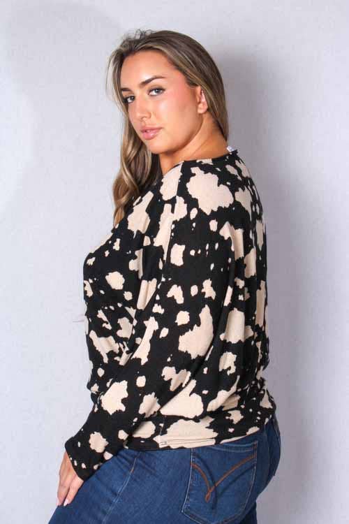 Women's Plus Dolman Sleeve Round Neck Printed Top