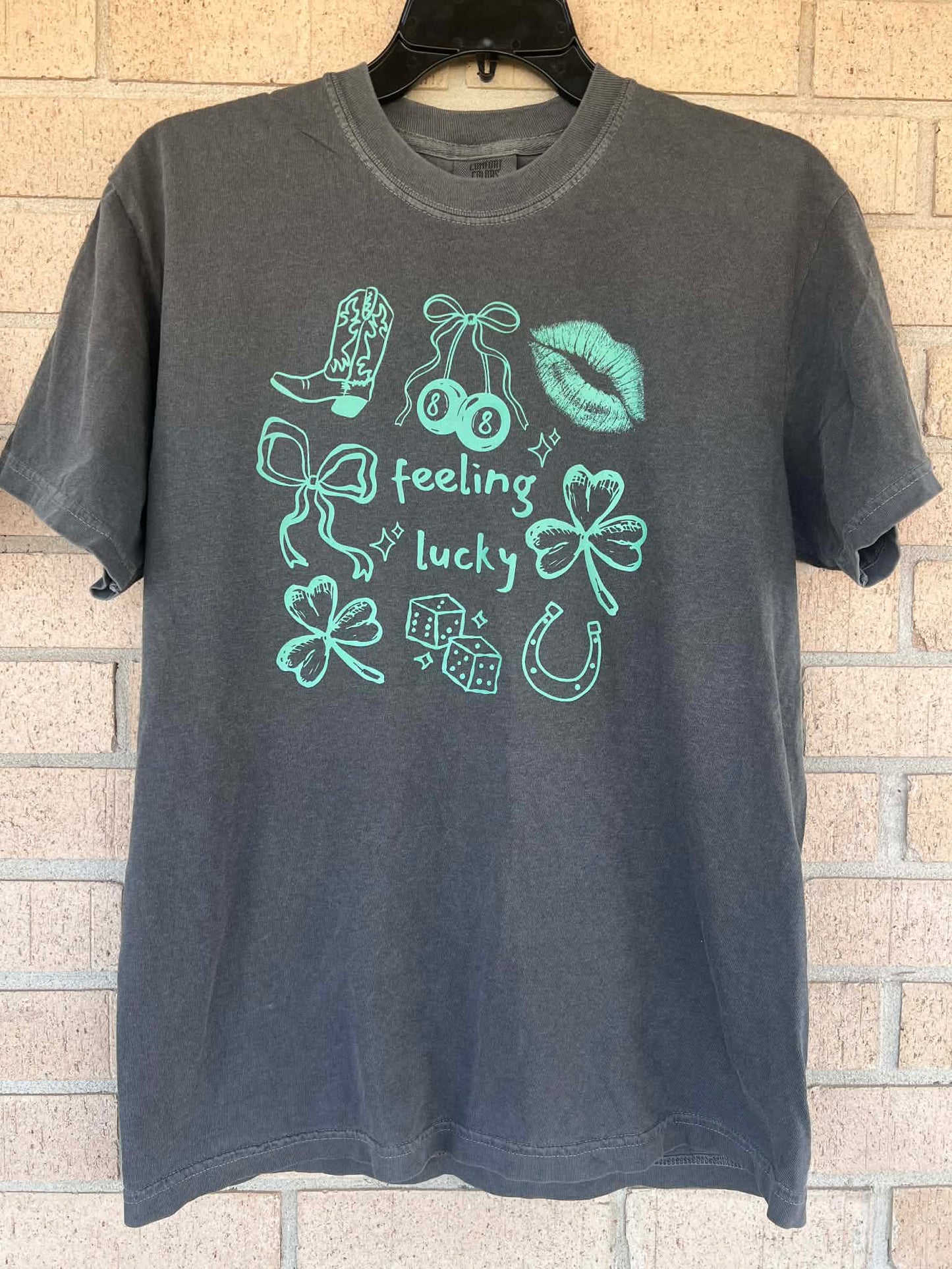 Feeling Lucky green font tee