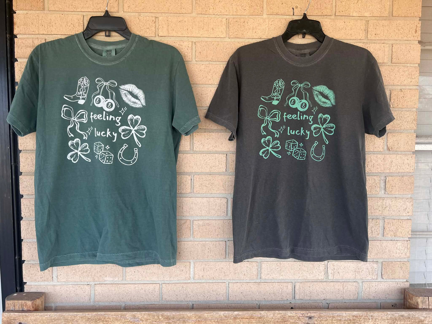 Feeling Lucky green font tee