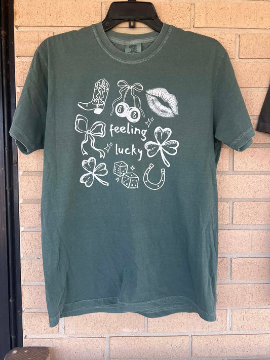 Feeling Lucky white font tee