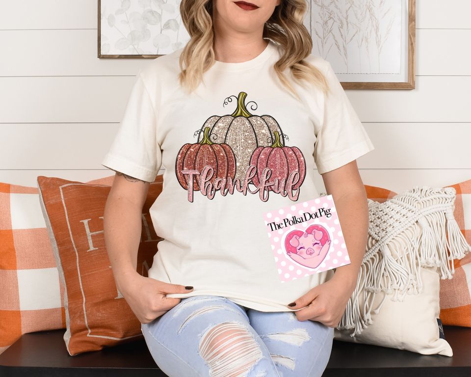 Glittery Pink Thankful Pumpkins Shirts