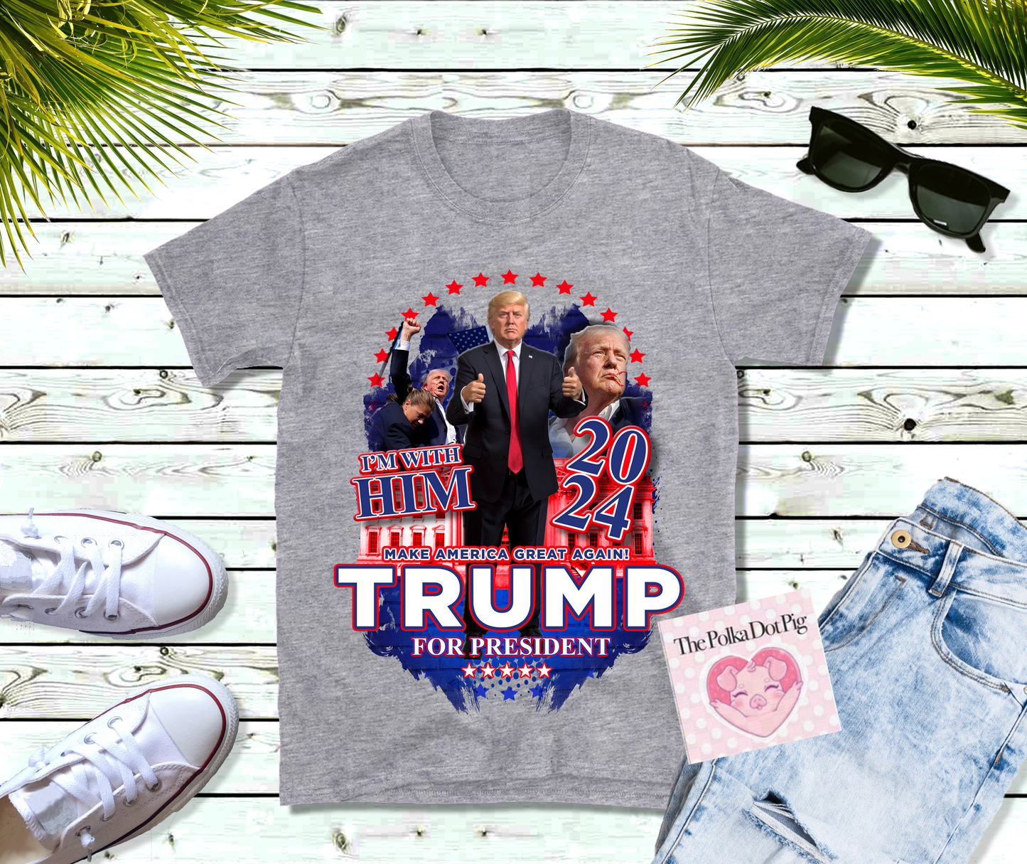 I'M WITH HIM TRUMP 2024 PRESIDENT TEE TSHIRT