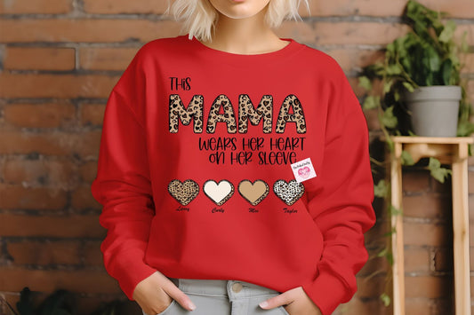 This Mama Wears Her Heart on Her Sleeve DTF or Sublimation Transfer ONLY