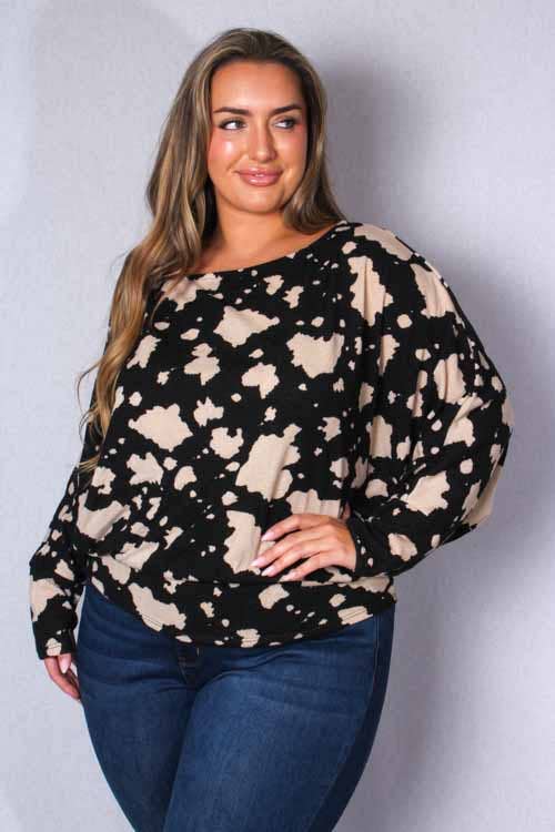 Women's Plus Dolman Sleeve Round Neck Printed Top