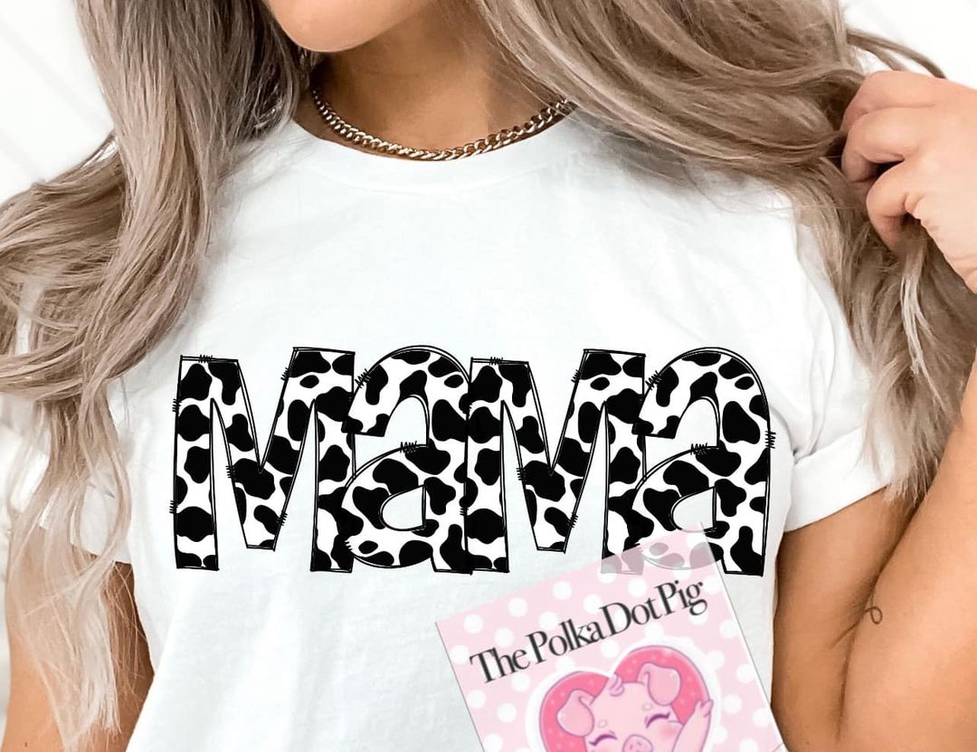 Cow Print "Mama" DTF or Sublimation Transfer ONLY