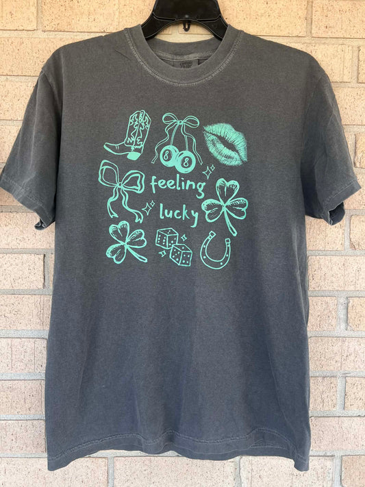 Feeling Lucky green font tee
