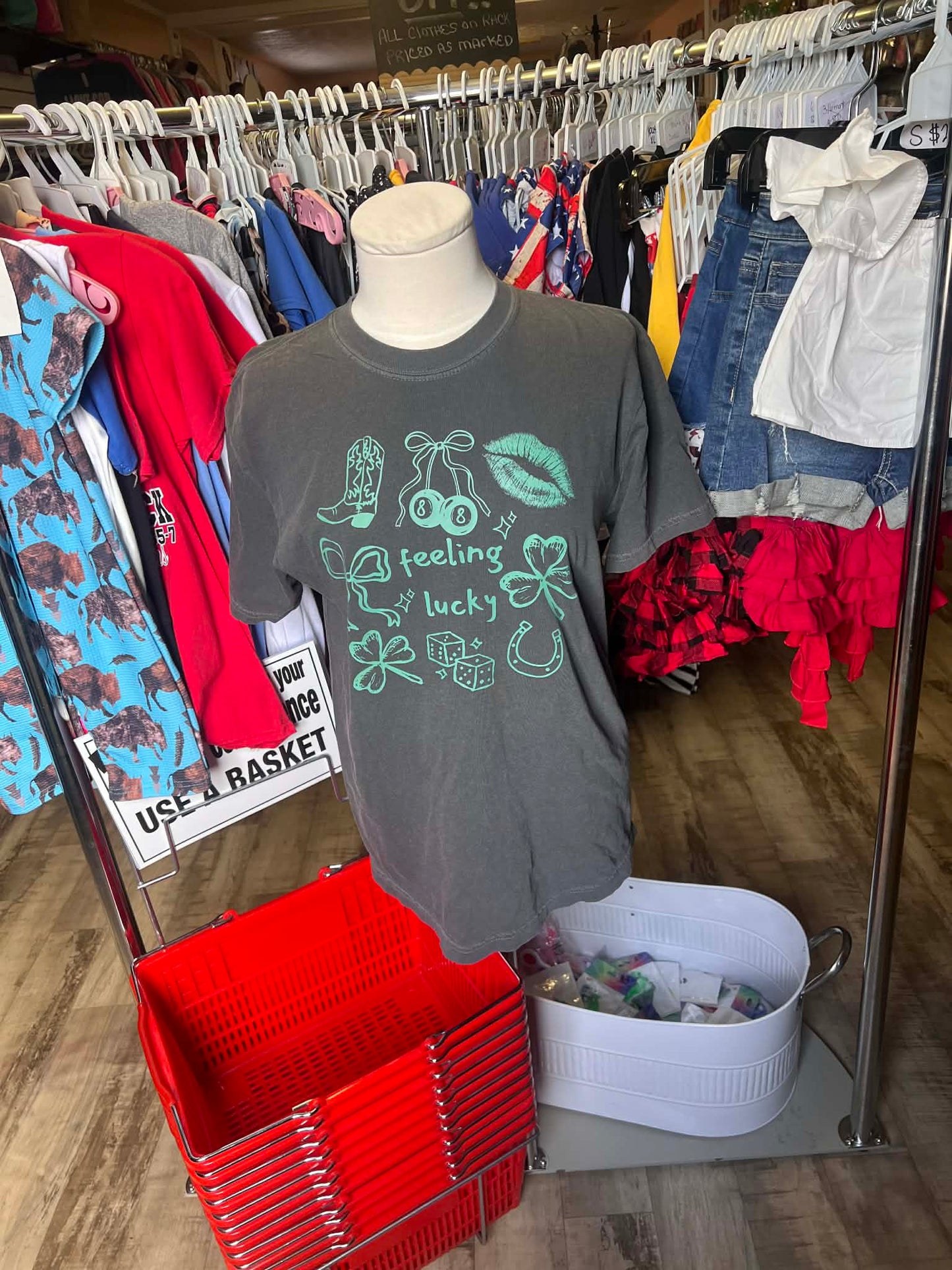 Feeling Lucky green font tee