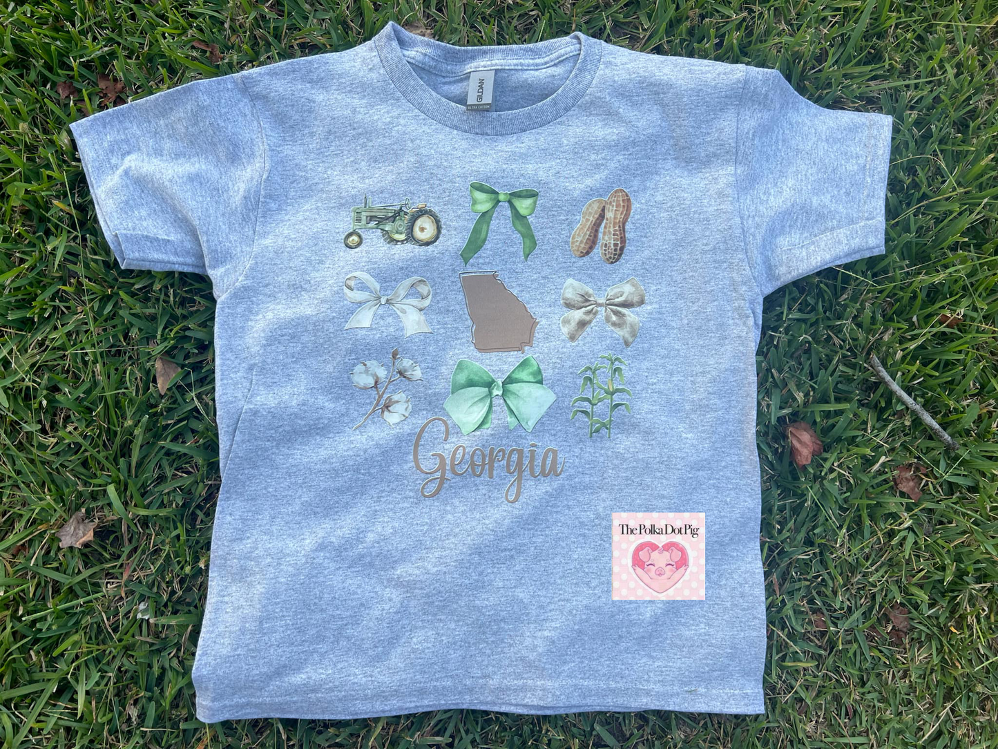 Georgia Croquet Bows Tractors Cotton and Peanuts Farmer Shirt