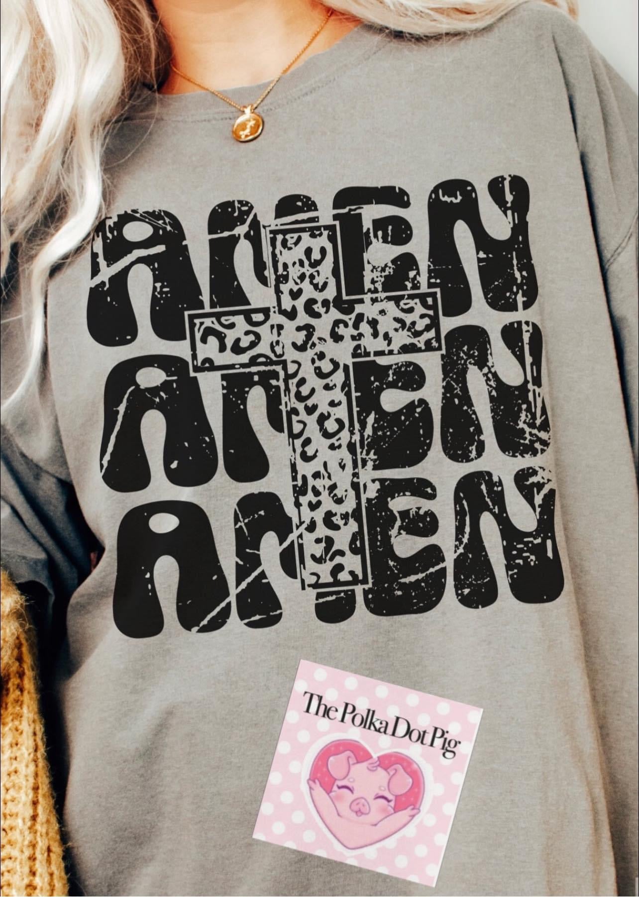 Amen repeating with leopard cross tee