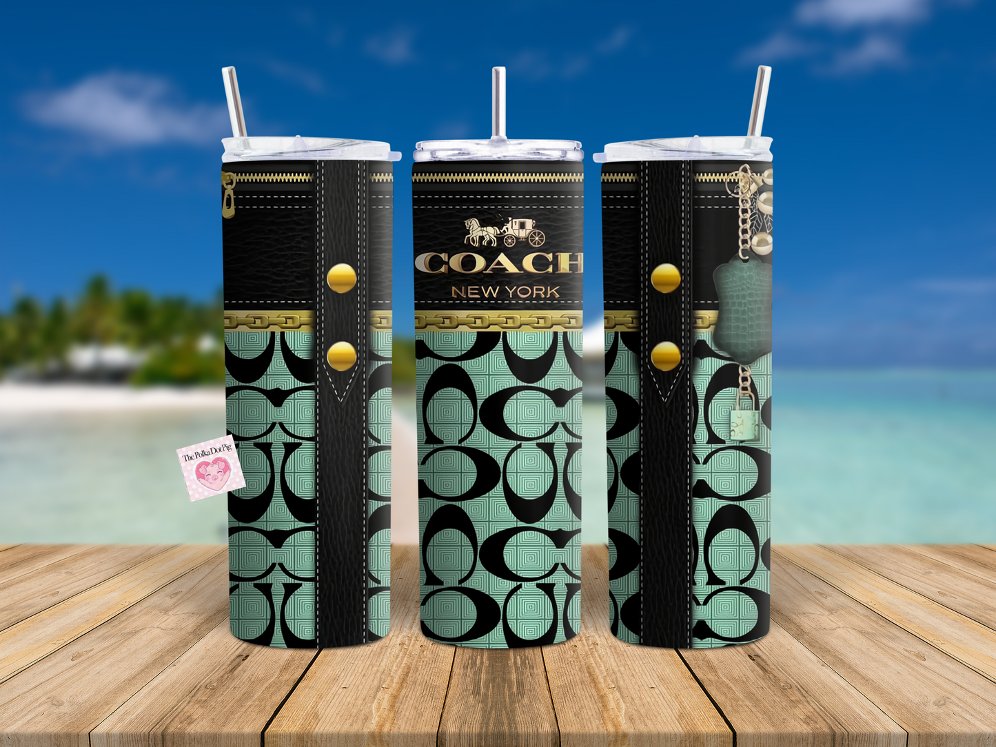 Teal and black Coach Bag Tumbler