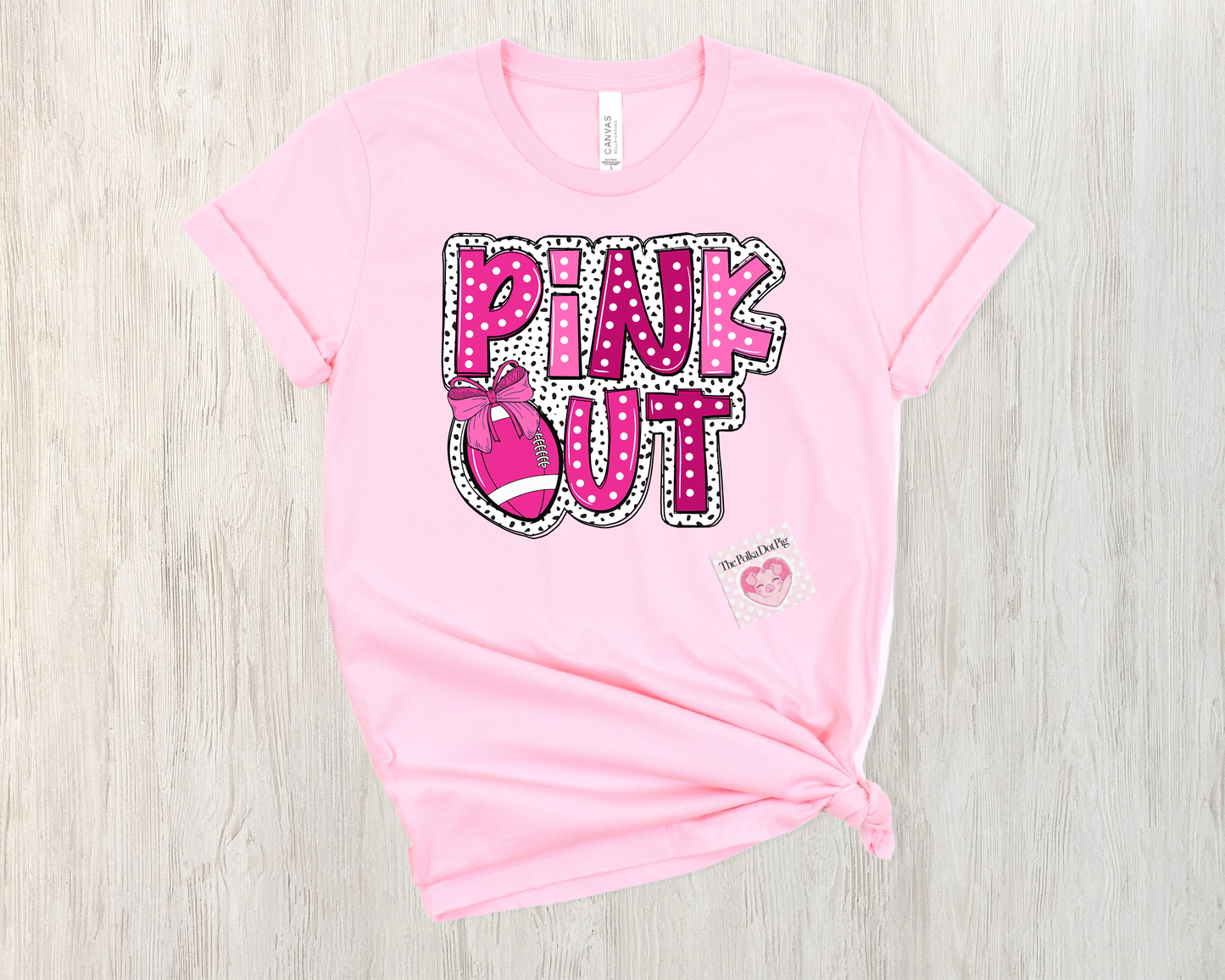 Pink Out Football with Dalmatian Outline shirts