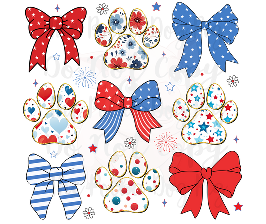 Paws and Bows red white and blue transfers ONLY
